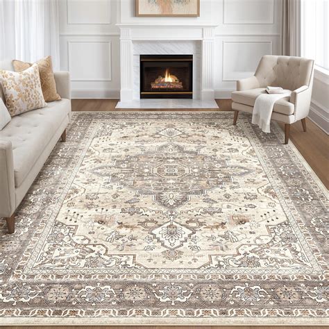 Amazon.com: 10x12 Area Rug Living Room: Washable Boho Large Neutral ...
