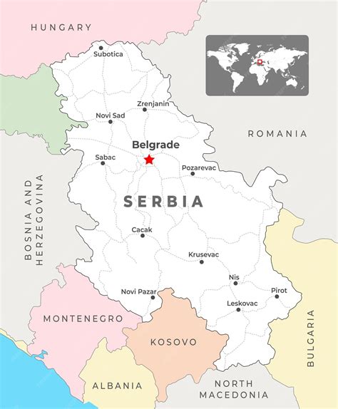 Premium Vector | Serbia 3d map with borders of regions and its capital
