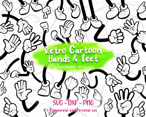 Buy Retro Cartoon Hands and Feet - SVG DXF PNG - 30s Vintage Cartoon ...