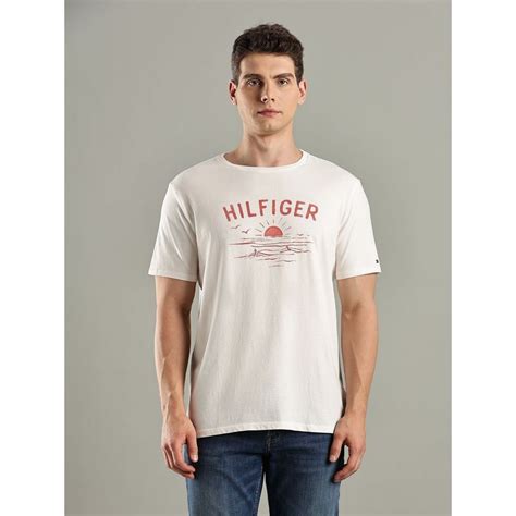 Buy Tommy Hilfiger Off White Logo Regular Fit Cotton T-Shirt Online