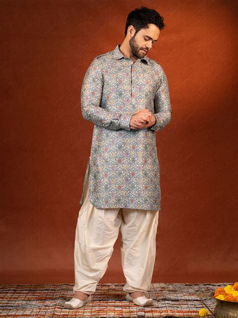 Multi color Printed pathani salwar set | The Ethnic Co