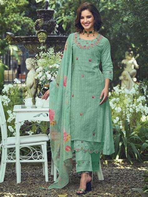 Indo Era 2376 Floral Embroidered Pure Cotton Kurti Pant With Dupatta