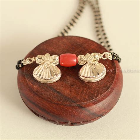 Two Vati Long Silver And Coral Bead Mangalsutra – Zivar Creations