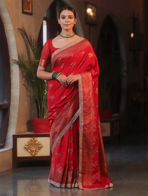 Banarasee Handwoven Silk Cotton Saree Antique Zari Buti & Border With