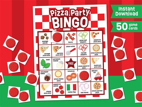 Pizza Party Bingo Game Printable Instant Download Pizza Birthday Party ...