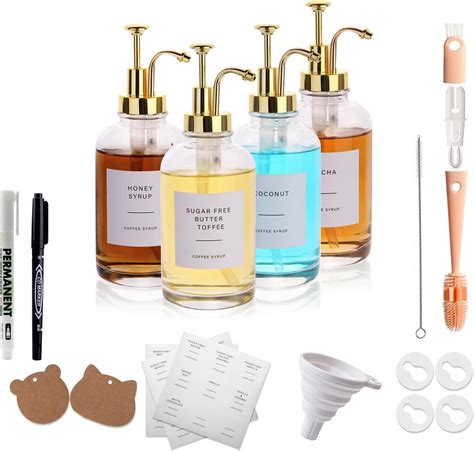 Amazon.com: Glass Coffee Syrup Dispenser with Pump Set of 2 - Silver ...