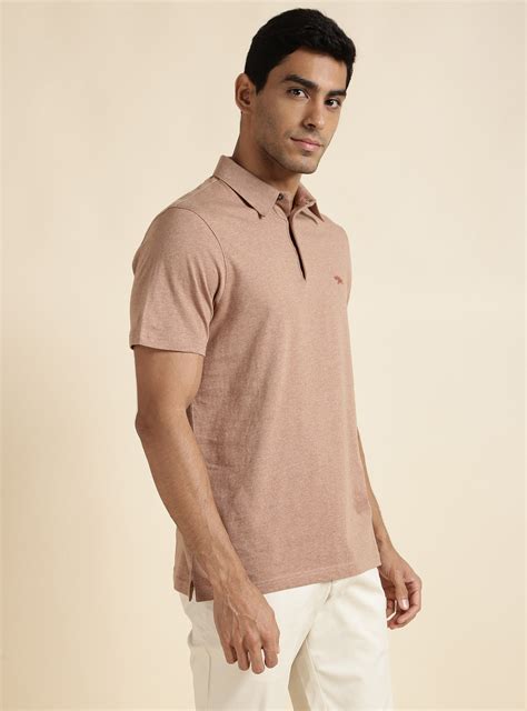 Buy Tan Melange Polo | Casual Khaki Solid Polos & Tees for Men Online ...