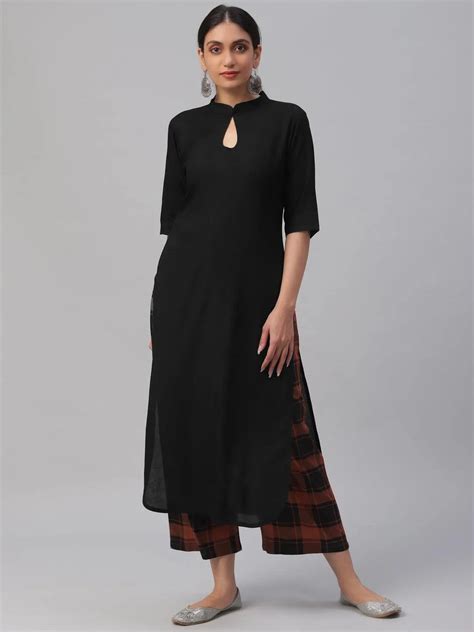 Buy Black Solid Rayon Straight Kurta With Palazzos Online at Rs.1019 ...