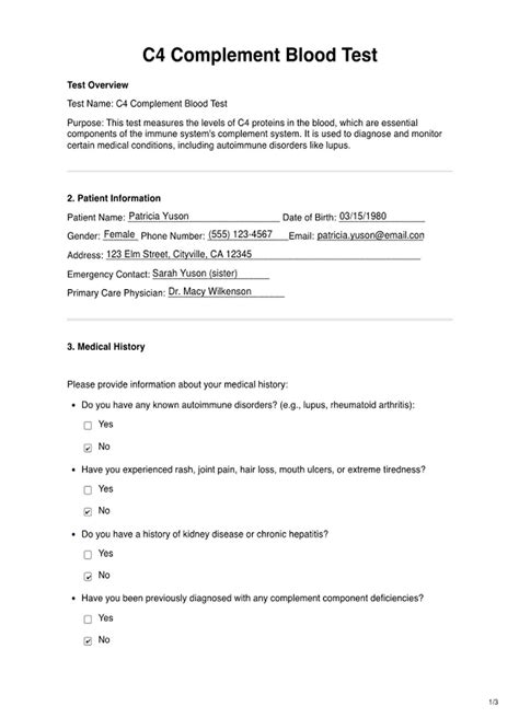 C4 Complement Blood Test & Example | Free PDF Download