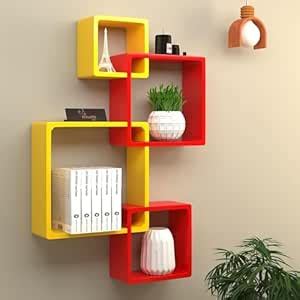 Brown Art SHOPPEE Floating Cube Shelves - Intersecting Wall Mounted ...