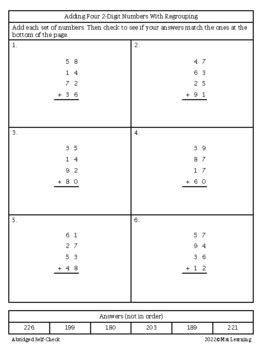 Adding Up to Four 2-Digit Numbers 的图像结果