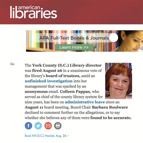 SafeLibraries®: Library Director Fired; ALA Ignores Sexually Harassed ...