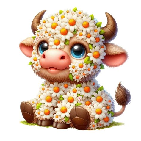 A cow with flowers on its head and a cow with a cow on the front ...
