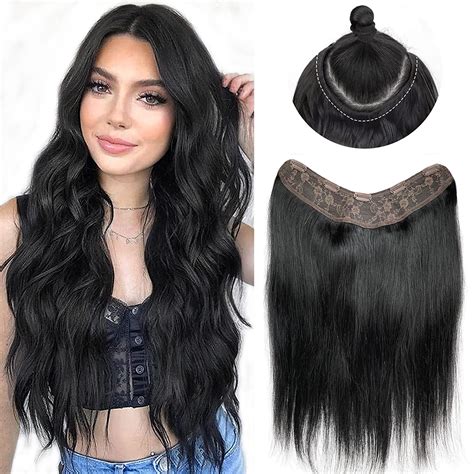Jet Black Hair Extensions V Shape Clip in Human Hair 14Inch Invisible ...