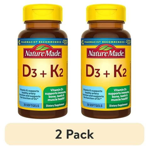 (2 pack) Nature Made Vitamin D3 K2, 5000 IU (125 mcg) Vitamin D ...