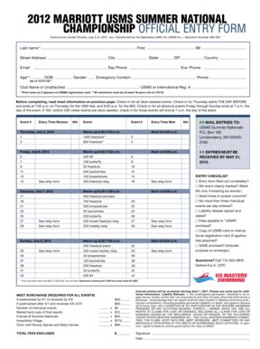 Fillable Online usms Championship official entry form - usms Fax Email ...