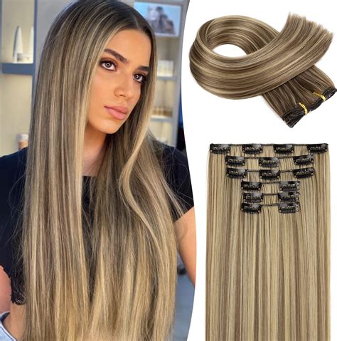 Amazon.com : 4Pcs Clip in Hair Extensions, Long Wavy Synthetic Hair ...