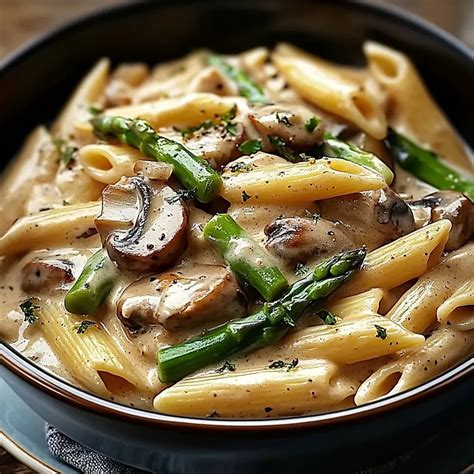 Creamy Mushroom & Asparagus Chicken Penne Recipe - Cooking with Casey