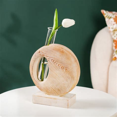 Rustic Faux Flower Vase Stand With Glass Tube Online - Premium Vase ...