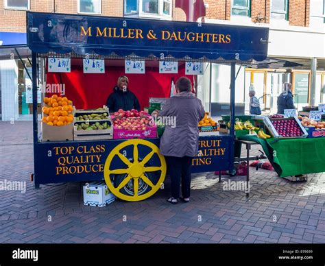 Market stall selling fruit with the slogan Fresh Fruit Healthy Eating ...