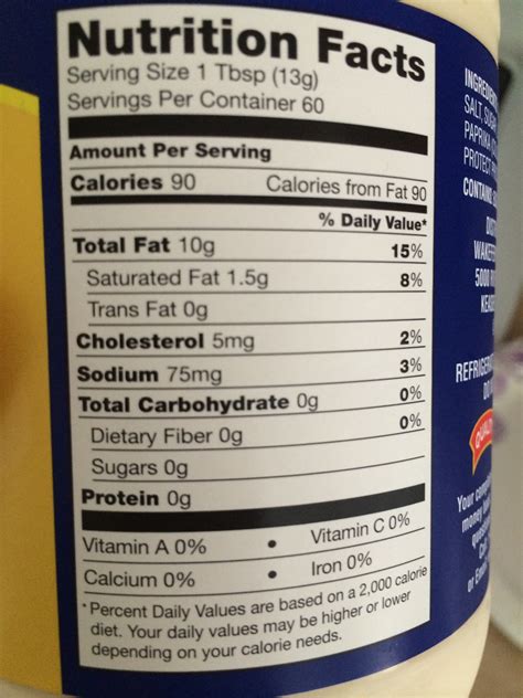 Mayonnaise Nutrition Label | Besto Blog