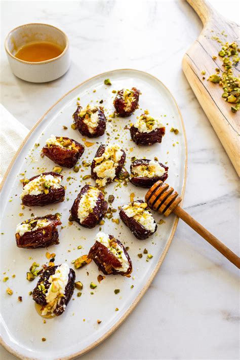 Goat Cheese Stuffed Dates With Hot Honey & Pistachios - A Cultivated Living
