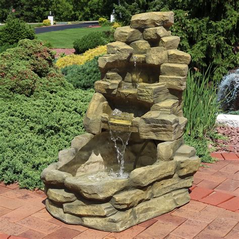 Sunnydaze Stone Falls Outdoor Water Fountain - Waterfall Fountain ...