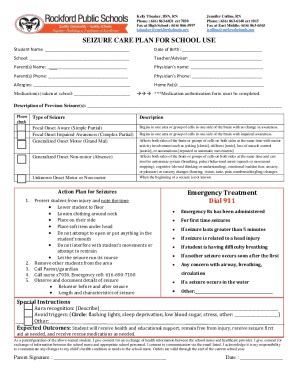 Fillable Online seizure care plan for school use Fax Email Print ...