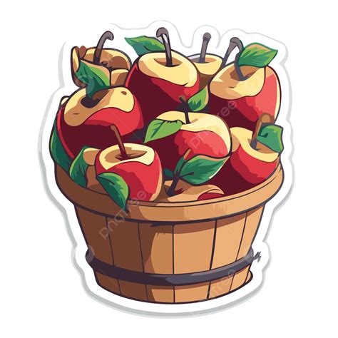 顯示蘋果籃子和蘋果的貼紙 向量, 貼紙設計與孤立的蘋果卡通蒲式耳, 貼紙向量圖案素材免費下載，PNG，EPS和AI素材下載 - Pngtree
