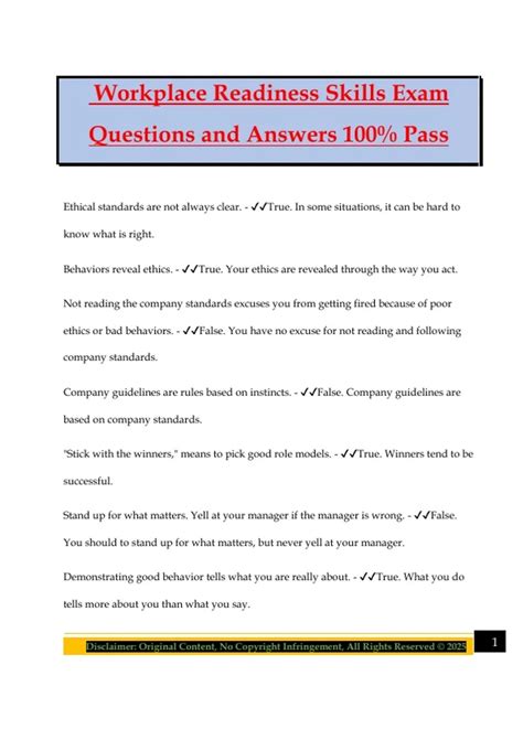 Workplace Readiness Skills Exam Questions and Answers 100% Pass ...