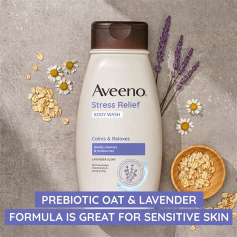 Aveeno Stress Relief Soap Free Body Wash with Prebiotic Oat, Lavender ...