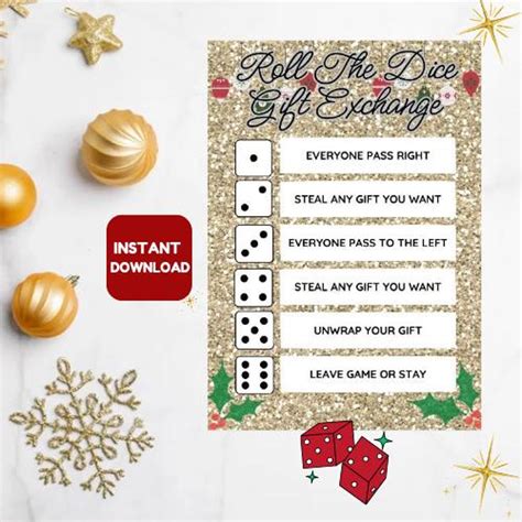 PRINTABLE Roll the Dice Gift Exchange Game, White Elephant Gift ...