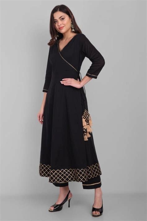 Amreen Gold and Black Angrakha with Handwork Dupatta - Black Wrap ...
