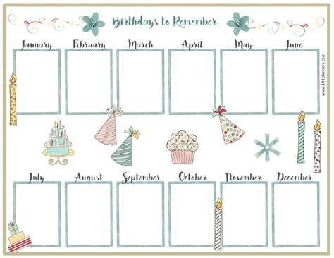 Free Editable Birthday Calendar Template