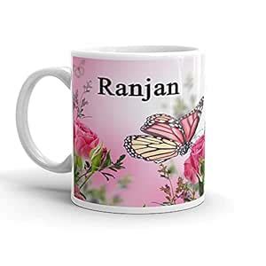 Buy VRANTIKAR Ranjan Name Pink Flower & Butterfly Printed Mug Gift for ...