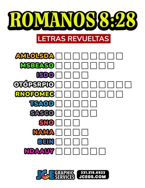 Romanos 8:28 - Letras Revueltas - JCE en 2025 | Romanos 8 28, Lecciones ...