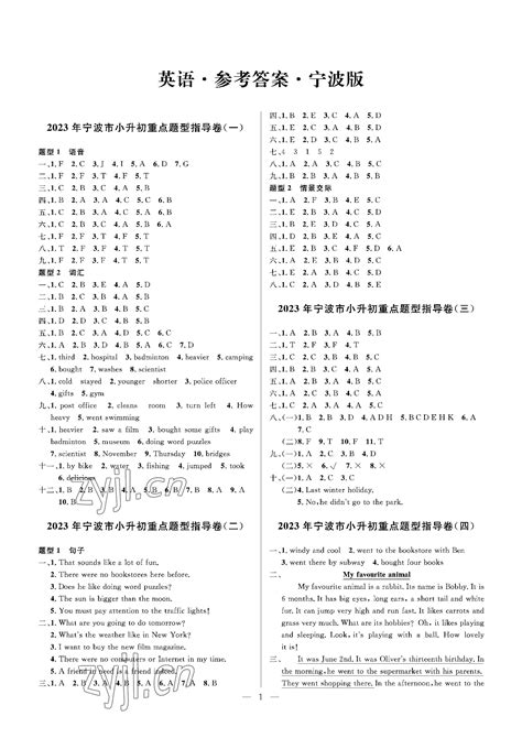2023年小学毕业特训卷英语宁波专版答案——青夏教育精英家教网——