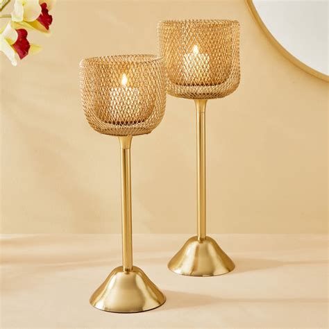 Buy Majestic Mesh Set of 2 Metal Pedestal Candle Holders from Home ...
