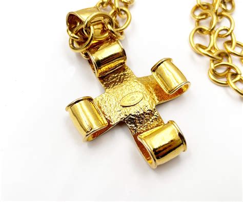 Chanel Vintage Gold Plated Large Cross Pendant Long Chain Necklace For ...