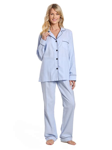 Womens 100% Cotton Lightweight Flannel Pajama Sleepwear Set - Herringb ...