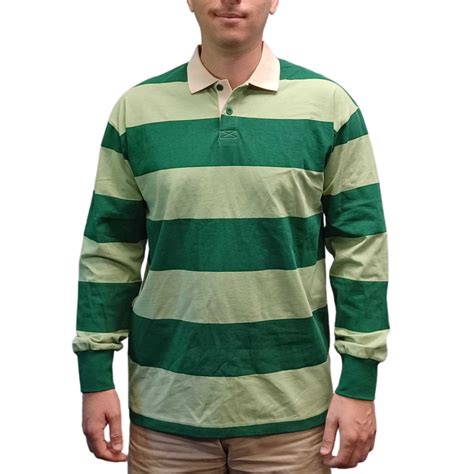 Steve Green Striped Long Sleeve Polo Shirt