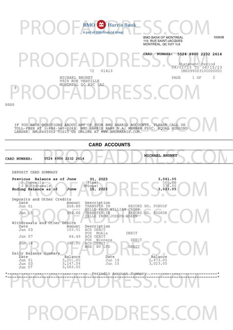 Order Editing utility bill BMO Harris bank Instant Delivery Custom info