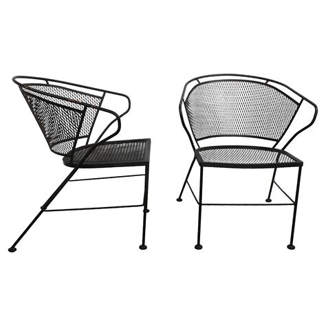 Pair of Wood Wrought Iron and Plastic Strap Garden Patio Poolside ...