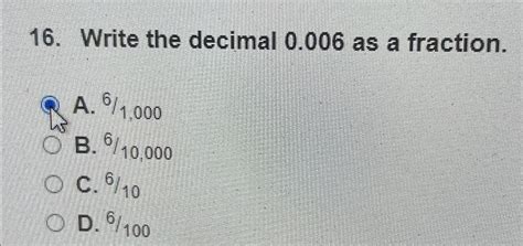Solved Write the decimal 0.006 ﻿as a | Chegg.com
