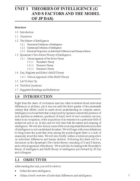 UNIT 1: THEORIES OF INTELLIGENCE (G & S FACTORS AND JP DAS MODEL) - Studocu