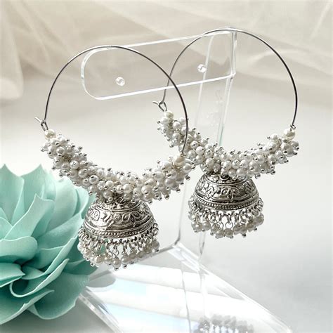 Oxidized Indian Jhumka Earrings Temple Indian Earrings Pearl Jhumka ...