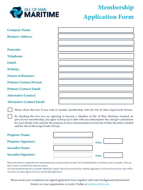 Membership Application Form - Blank Fillable Template | Fill Out, Print ...