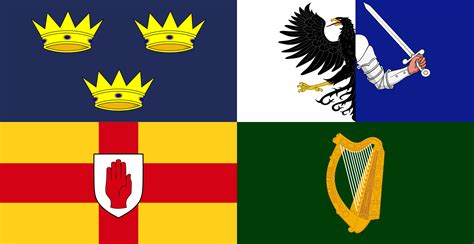 The flags of the provinces of Ireland. Clockwise from the top left they ...