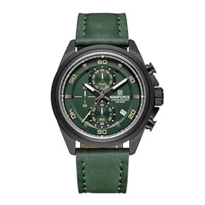 Buy NAVIFORCE NF8075 Military Style Men’s Green Leather Strap Outdoor ...