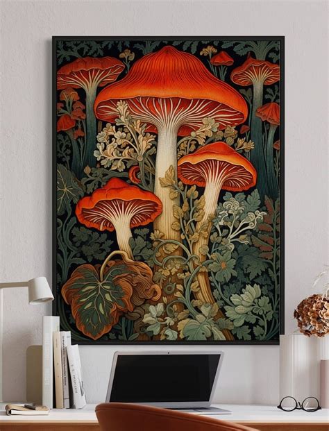 William Morris Inspired Mushroom Art Print, Mushroom Print, Botanical ...
